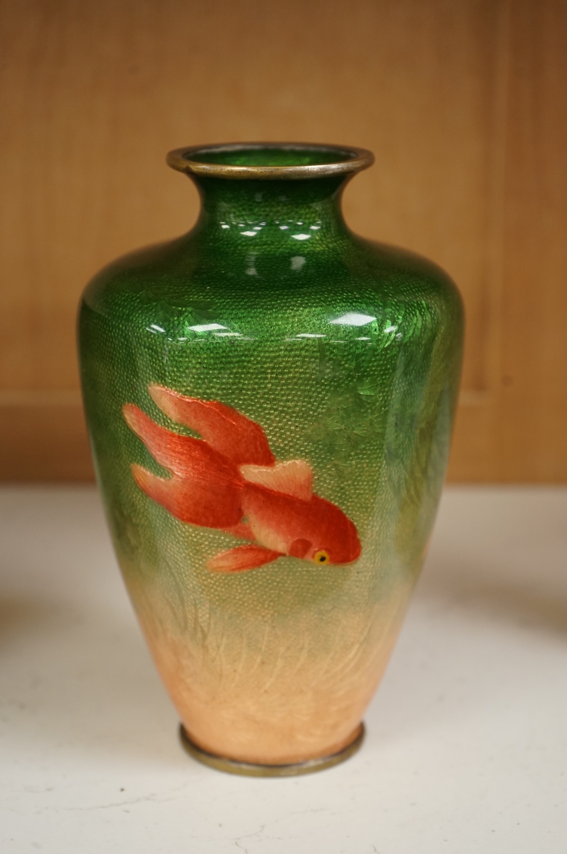 A Japanese ginbari enamel ‘koi carp’ vase, early 20th century, 18cm high